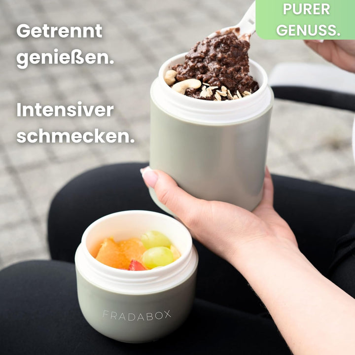 FRADABOX - Lunchpot „Delici“, Müslibecher to go, 2 Etagen Joghurtbecher mit Löffel, Auslaufsicher fü