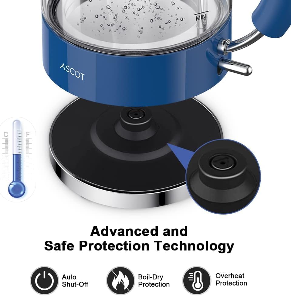 ASCOT Wasserkocher Glas, Elektrischer Wasserkocher Geschenke für Männer/Frauen/Familie 1,5L Schnellk
