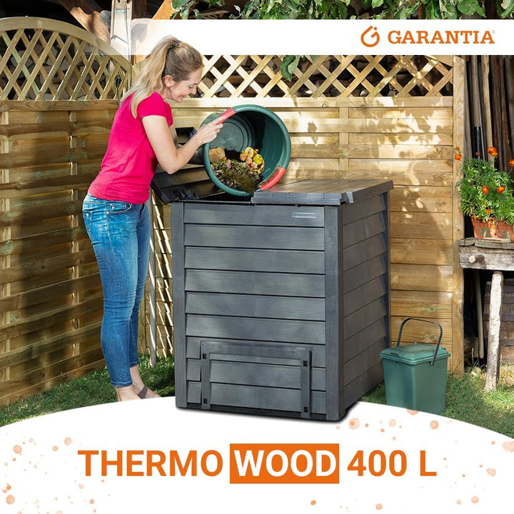 GARANTIA Thermo-Wood Komposter 400 Liter anthrazit-braun - Komposter Garten, Schnellkomposter, Abfal