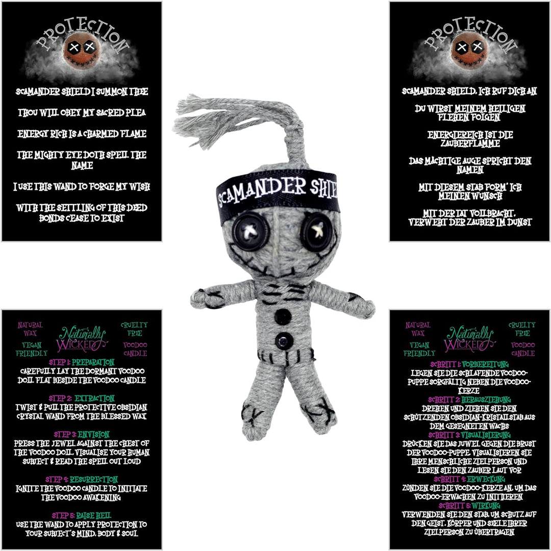 Naturally Wicked Voodoo Schutz Kerze | Inc Voodoo Puppe & Kristallstab | Vegane Kristallzauberkerze