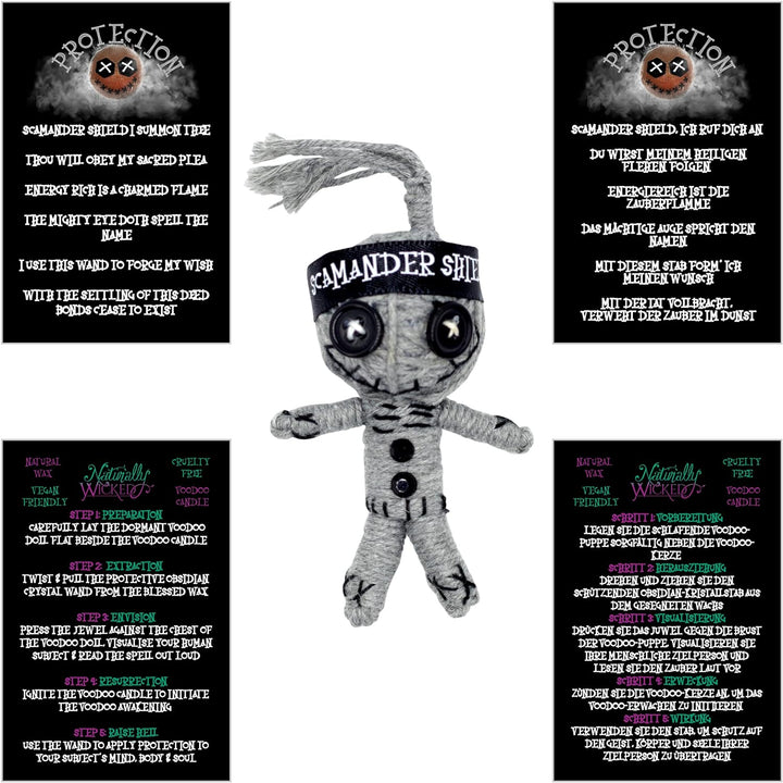 Naturally Wicked Voodoo Schutz Kerze | Inc Voodoo Puppe & Kristallstab | Vegane Kristallzauberkerze