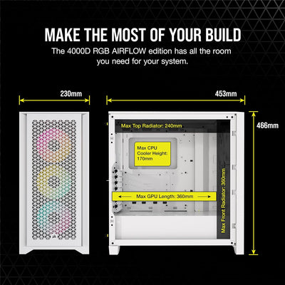 Corsair iCUE 4000D RGB Airflow Mid-Tower-Gehäuse, True White – 3 × AF120 RGB ELITELüfter, iCUE Light