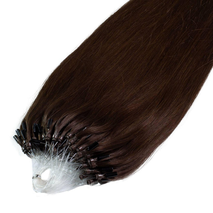 hair2heart Premium Microring Extensions Echthaar glatt - 25 Strähnen 1g 60cm 4/0 mittelbraun #2 Dunk
