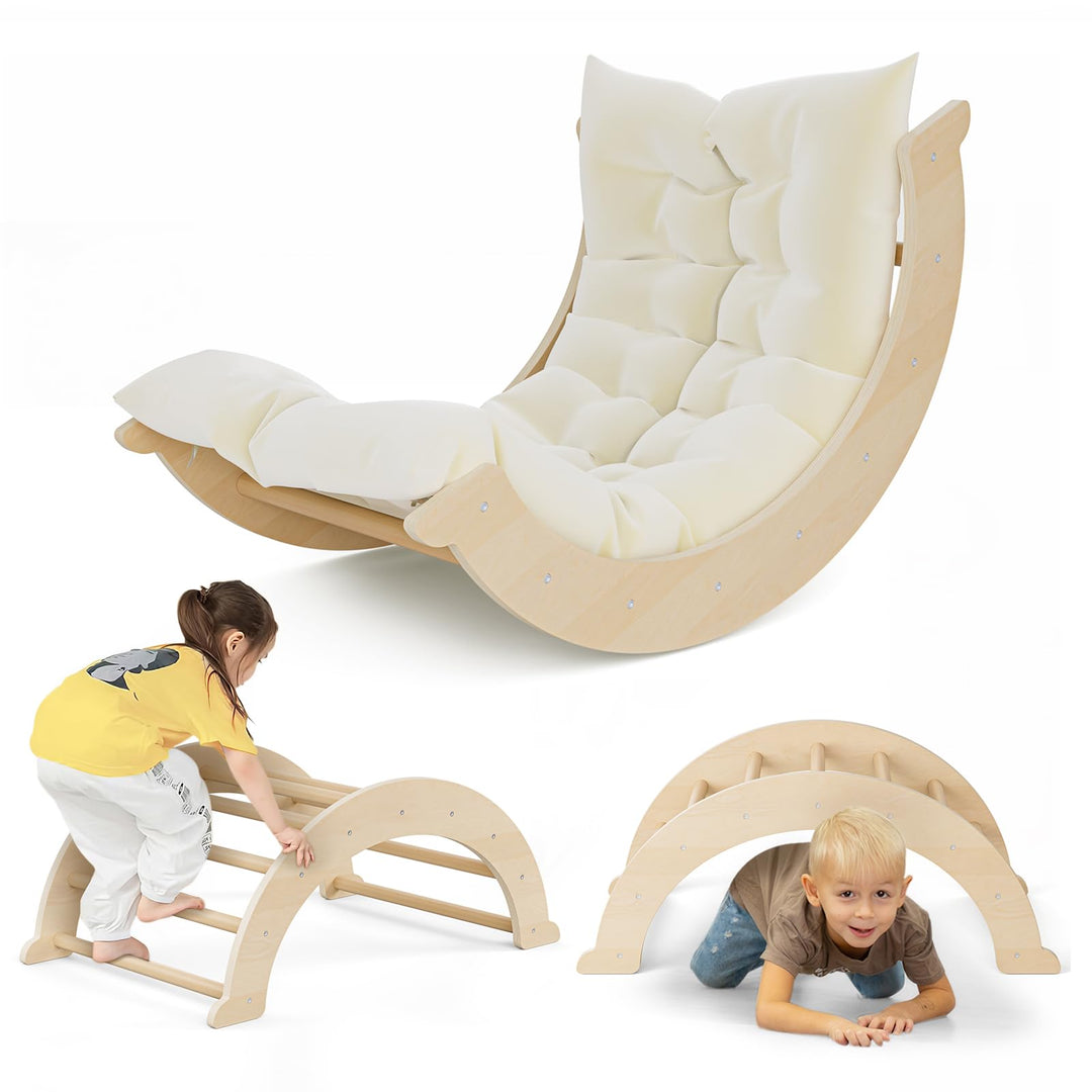 klettergerüst Indoor,Holzkletterbogen mit Weichem Kissen,Indoor Klettergerüst für Kinder ab 3 Jahre,