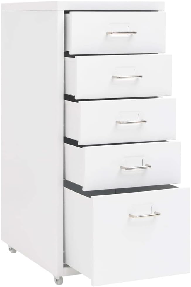 Myheimly Aktenschrank 5 Schubladen mit Rollen Weiss 28x41x69cm Aktenschrank mit Rollen Rollcontainer