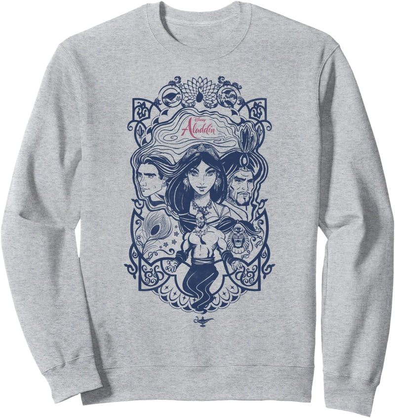 Disney Aladdin Live Action Group Sketch Portrait Collage Sweatshirt