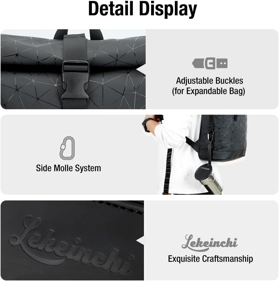 Rolltop Rucksack Wasserdicht für Damen & Herren, Grosser Laptop Rucksack mit Computerfach für 17 Zol