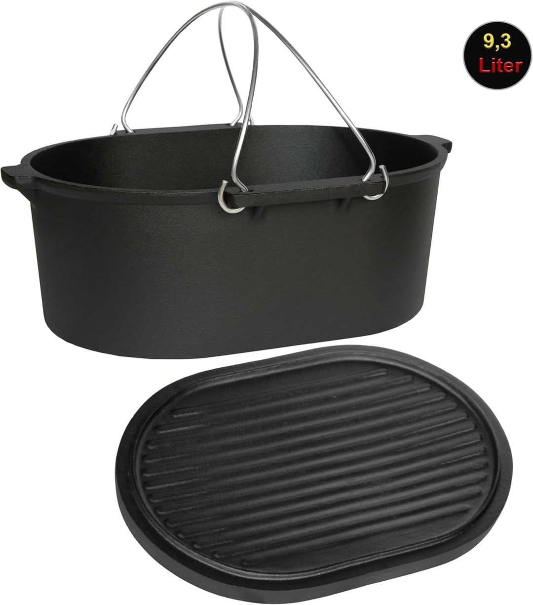 Dutch Oven Set Gusseisen 1,8L-13,6L – Feuertopf mit Deckelheber, Schmortopf mit & ohne Füsse, Schlit