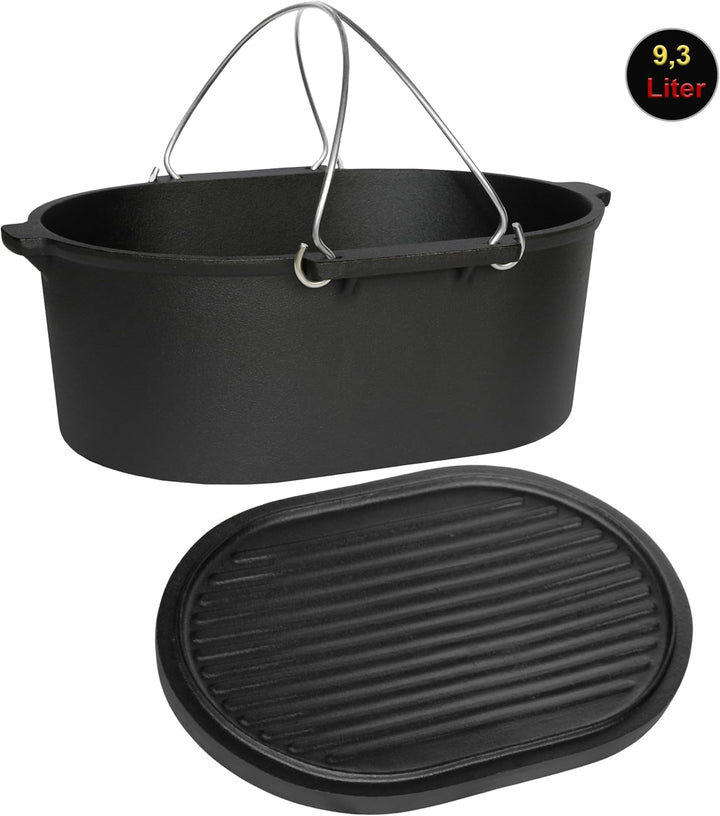 Dutch Oven Set Gusseisen 1,8L-13,6L – Feuertopf mit Deckelheber, Schmortopf mit & ohne Füsse, Schlit