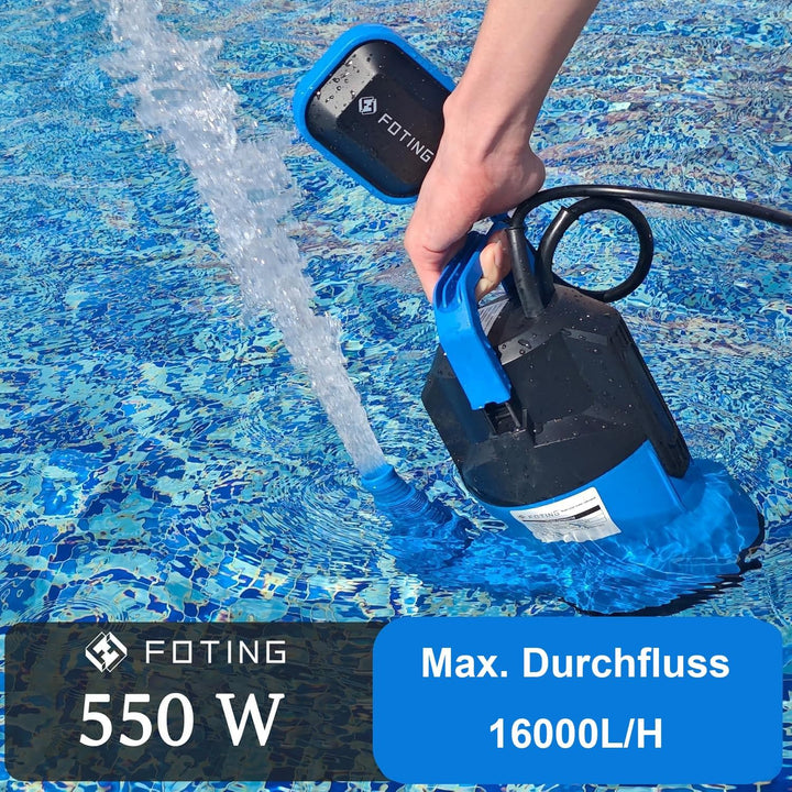 FOTING Schmutzwassertauchpumpe 550 W, 16000 l/h,Max durchlässige Partikelgrösse: 3,5 cm,Förderhöhe m