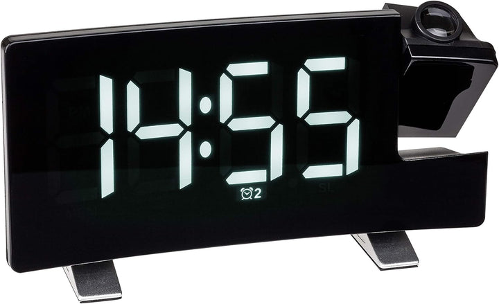 TFA Dostmann Wecker mit Projektion, 60.5015.02, inkl USB Ladefunktion, FM Radio, mit 2 Weckalarmen,