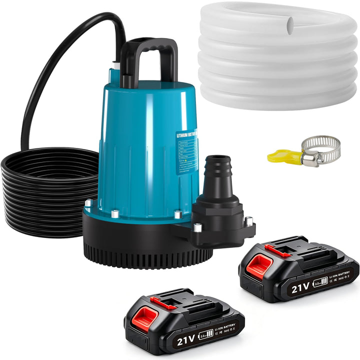 Akku Tauchpumpe Wasserpumpen mit 21V 2000 mAh, Klarwasserpumpe Tauchwasserpumpe mit Sicherheitsdecke