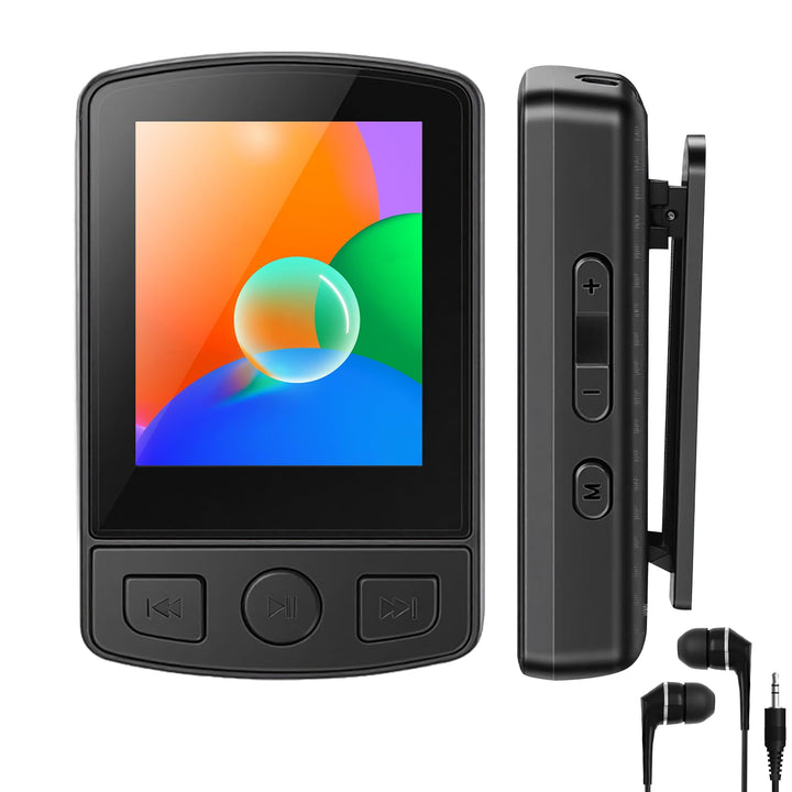 MP3 Player Bluetooth 5.2 - Sport 32GB Musik Player 1,8 Zoll TFT Farbbildschirm mit Clip FM Radio Ein