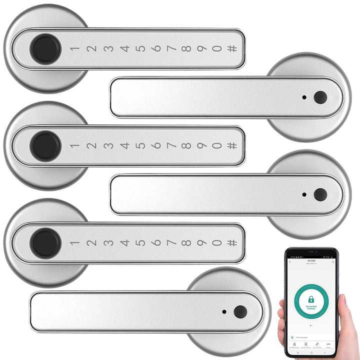 VisorTech Türbeschlag Fingerprint: 3er-Set Sicherheits-Türbeschläge mit Fingerabdruck-Scanner, PIN &amp;