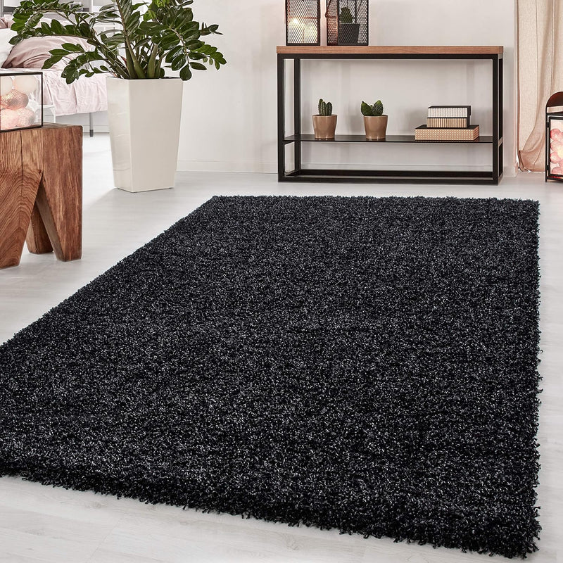 HomebyHome Teppich Wohnzimmer Shaggy 50 mm Florhöhe Anthrazit 120 cm Rund - Hochflor Teppich Schlafz