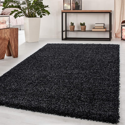 HomebyHome Shaggy Teppich Läufer Flur 60 x 110 cm - 50 mm Florhöhe Hochflor Wohnzimmerteppich Anthra