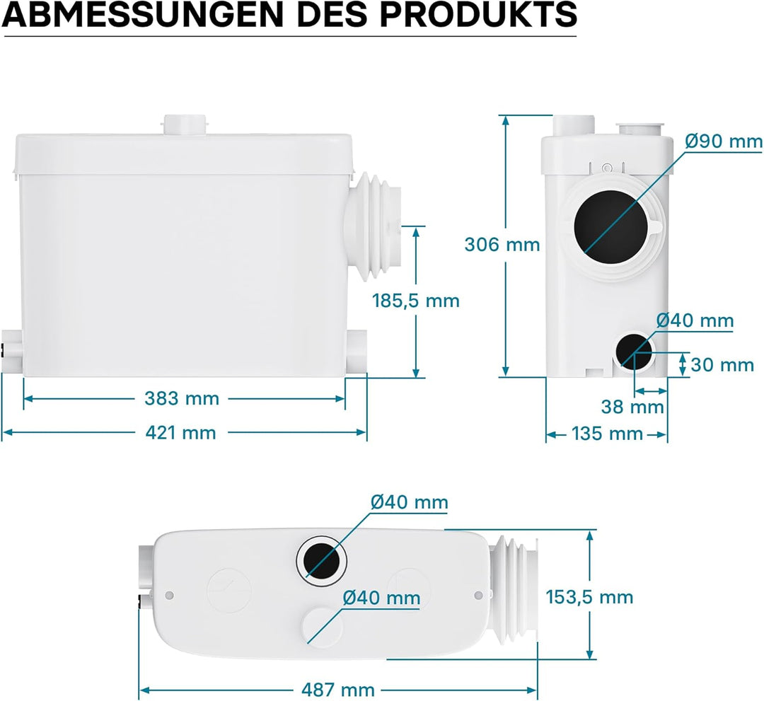 XPOtool 3/1 Kleinhebeanlage mit seitlichem Anschluss, Hebeanlage 450 W mit Häcksler, Abwasserhebeanl