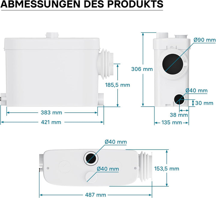 XPOtool 3/1 Kleinhebeanlage mit seitlichem Anschluss, Hebeanlage 450 W mit Häcksler, Abwasserhebeanl
