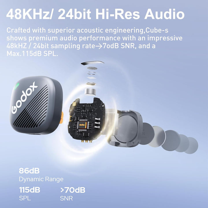Godox Cube-SC Kit2 Wireless Mikrofon,48kHz/24Bit Hi-Fi Audio,30H Dauer 300 m Reichweite,App Steuerun