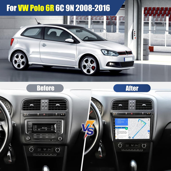 4+64G Android 15 CAMECHO 9 Zoll Autoradio für VW Polo 6R 6C 9N 2008-2016 mit Wireless Carplay Androi