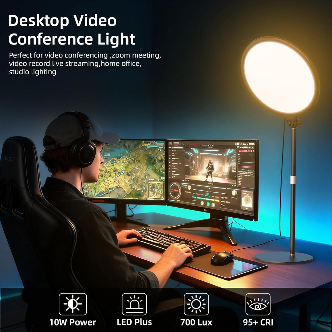 LUXCEO Key Light,10" Selfie Licht Set mit Ständer und Telefonhalter,10W 3000-6000K Dimmbares Vollbil