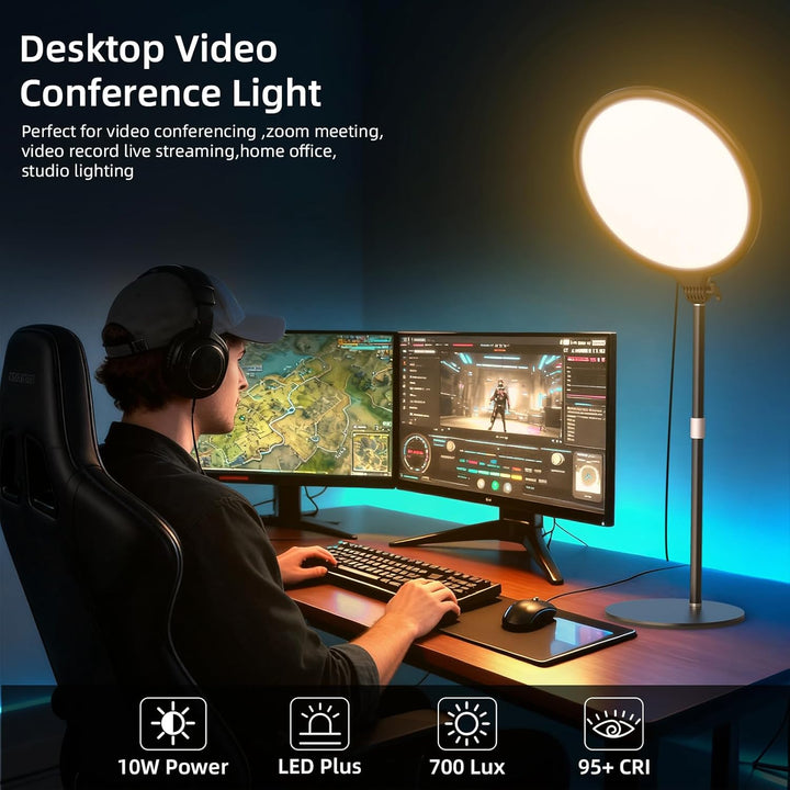 LUXCEO Key Light,10" Selfie Licht Set mit Ständer und Telefonhalter,10W 3000-6000K Dimmbares Vollbil