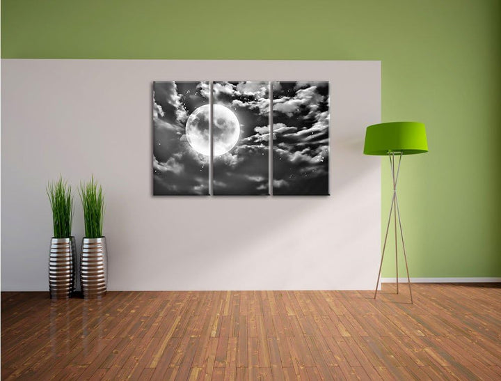 Pixxprint Vollmond als Leinwandbild/Grösse: 3 Teilig (120x80) cm/Wandbild/Kunstdruck/fertig bespannt
