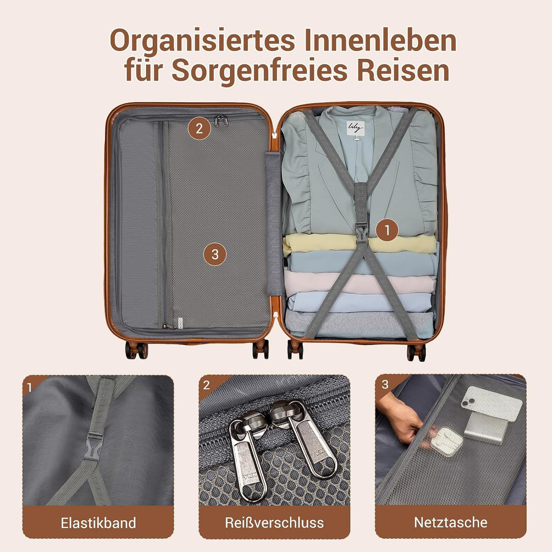 KONO Koffer Trolley Mittelgross Hartschalenkoffer Reisekoffer von ABS Hartschalen Handgepäck mit 4 S