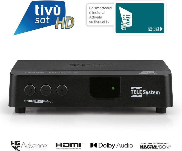 Tele System Satellitendecoder TS9018HEVC Tivùsat HD Classic: Zugang zu über 70 kostenlosen HD-Kanäle