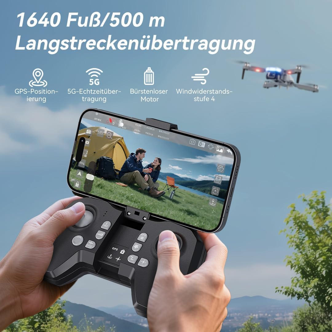 B16 GPS Drohne mit Kamera 4K für Erwachsene, Bürstenloser Motor, 5G FPV RC- Quadrocopter mit Auto Rü
