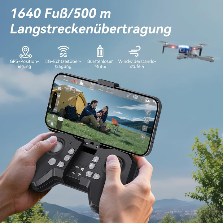 B16 GPS Drohne mit Kamera 4K für Erwachsene, Bürstenloser Motor, 5G FPV RC- Quadrocopter mit Auto Rü