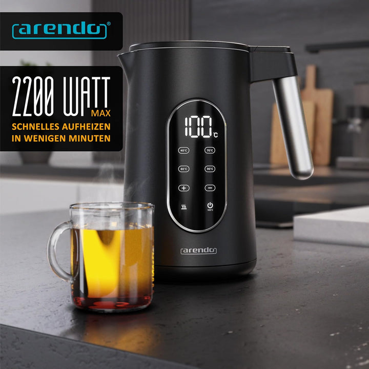 Arendo - digitaler Wasserkocher mit Temperatureinstellung - Edelstahl - Doppelwand Design Cool Touch