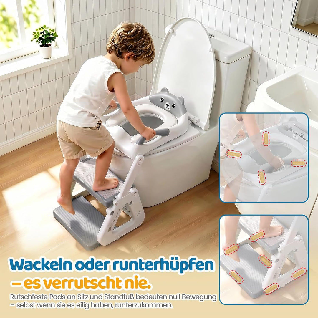Orzbow Toilettensitz Kinder mit Treppe, Stabil Kinder Toilettensitz mit Dreiecksstruktur, Verlängert