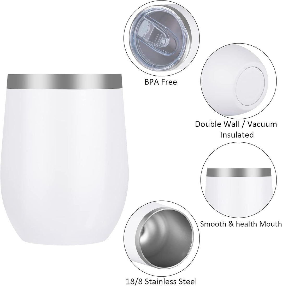 Joymaking 2 Stück Weinbecher Edelstahl, Stemless Weinbecher mit Deckel, Doppelwandige Unbreakable Tr