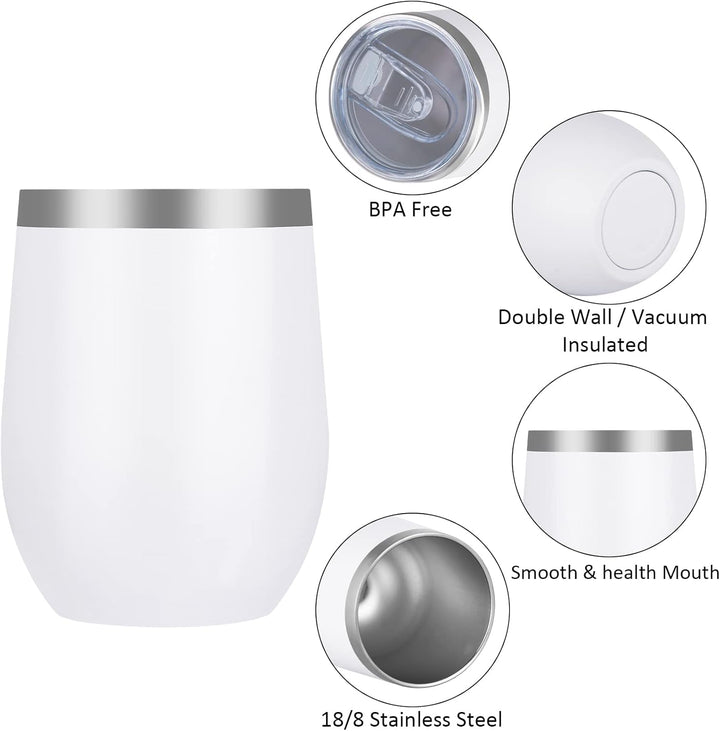 Joymaking 2 Stück Weinbecher Edelstahl, Stemless Weinbecher mit Deckel, Doppelwandige Unbreakable Tr