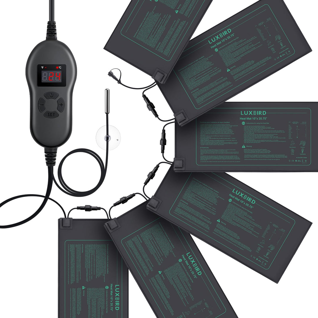 Luxbird Heizmatte mit Thermostat, 6 Heizmatten mit 1 Controller, Zimmergewächshaus Wärmematte 30 Wat