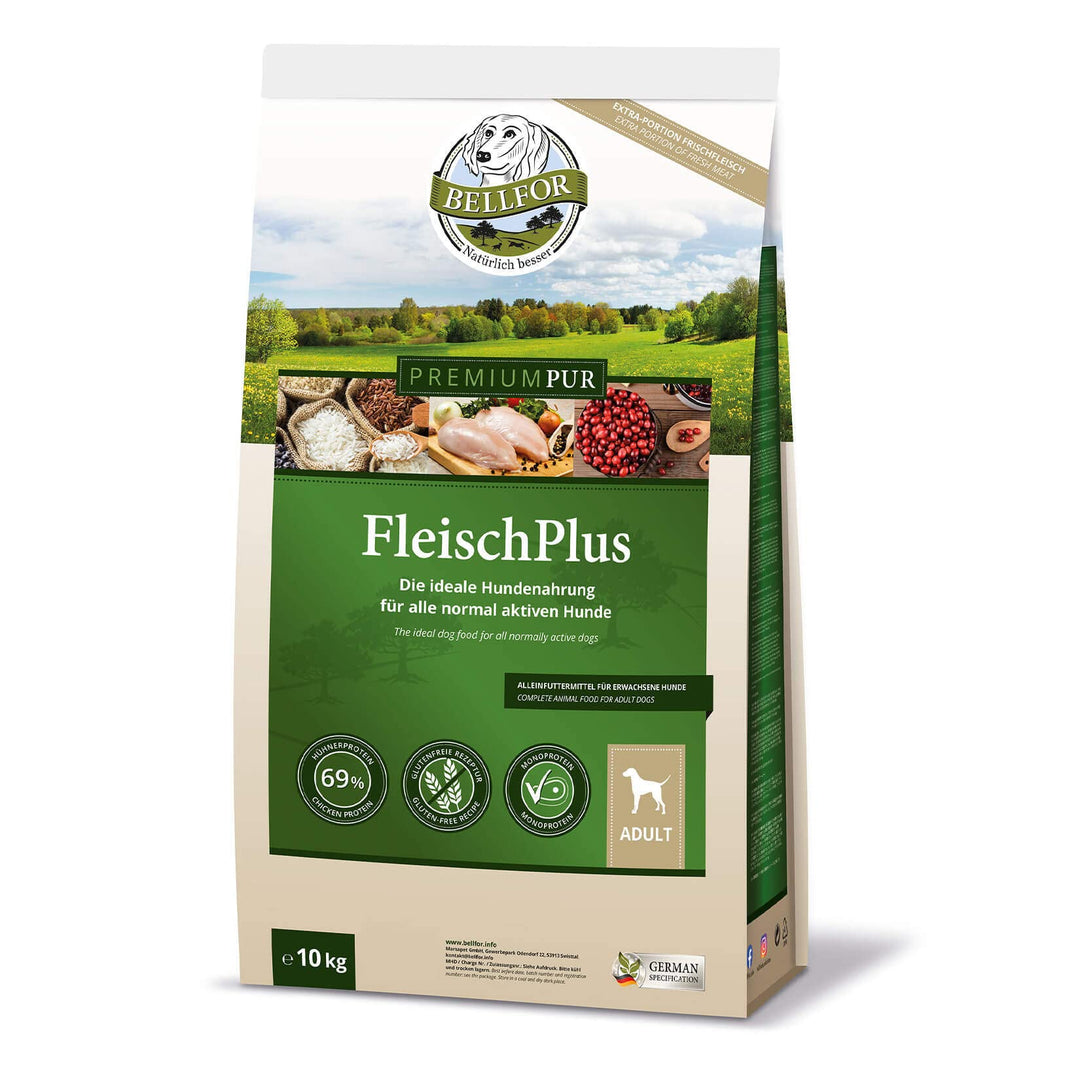 Bellfor Premium PUR FleischPlus Glutefrei Hundefutter mit Hohem Fleischanteil 10 kg - Die ideale Nah