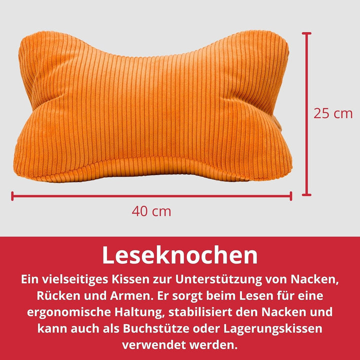 liebling Cord Lesekissen für Bett und Sofa, Bücherkissen, Lesehilfe, 40x25 cm, Leseknochen, Serie Ve