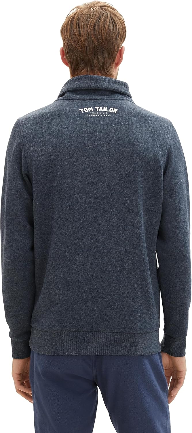 TOM TAILOR Herren Snood Sweatshirt mit Logo-Badge L 19024 - Sky Captain Blue White Melange, L 19024