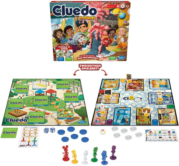 Hasbro Gaming Cluedo Junior, 2-seitiges Spielbrett mit verschiedenen Schwierigkeitsstufen, Detektivs