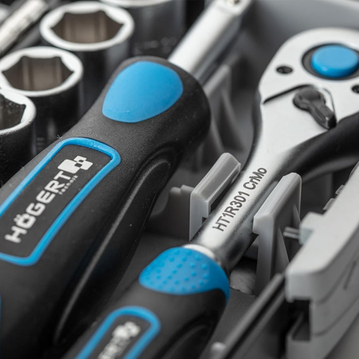 Högert Technik - Werkzeugset I Steckschlüssel, Bits und Ausstattung 1/4” I Legiertem Chrom-Vanadium-