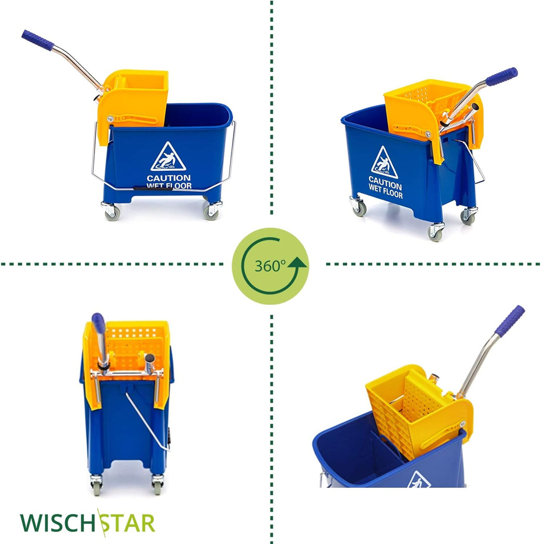 Wisch-Star Reinigungswagen mit Presse, 40x27x35cm mit 19 Liter Putzeimer mit Auswringer, Profi Putzw