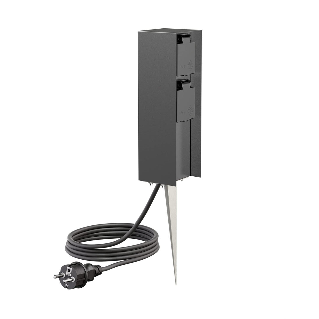 ledscom.de Garten-Steckdosen-Säule POMI mit Erdspiess und 2m Kabel für aussen, IP44, 2-Fach, anthraz