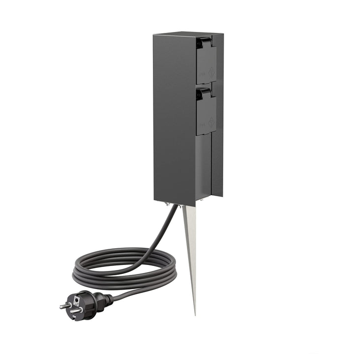 ledscom.de Garten-Steckdosen-Säule POMI mit Erdspiess und 2m Kabel für aussen, IP44, 2-Fach, anthraz