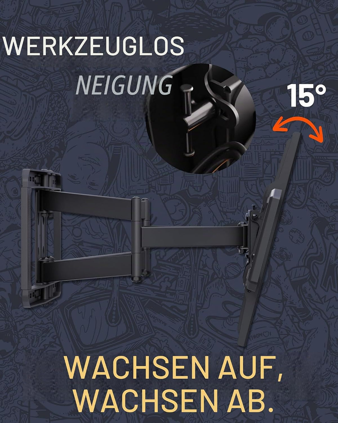 ECHOGEAR Full Motion Articulating TV Wall Mount Bracket for 42"-86" TVs - Easy to Install On 16", 18