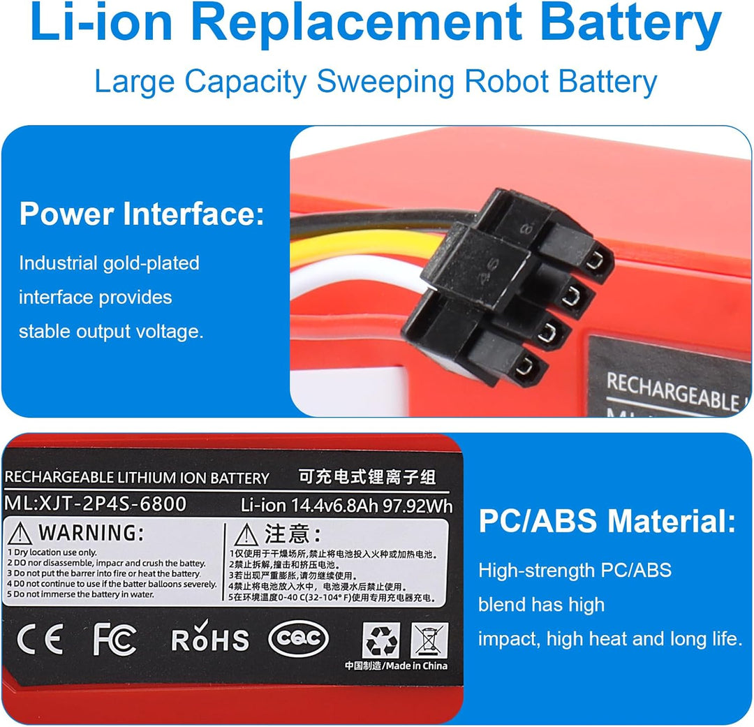 14,4 V 6800 mAh Ersatzakku Kompatibel mit Xiaomi Roborock S5 S50 S51 S55 S6 S7 Mijia Xiaowa E4 E20 E