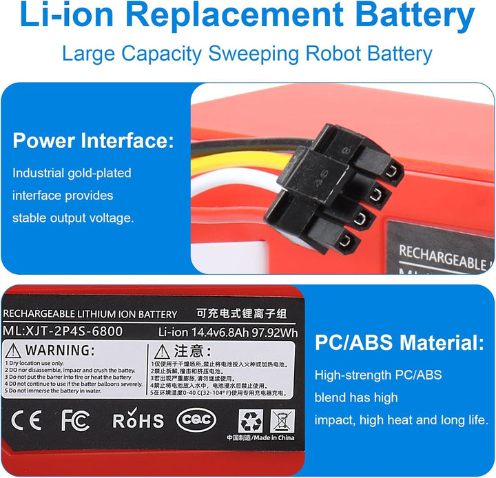 14,4 V 6800 mAh Ersatzakku Kompatibel mit Xiaomi Roborock S5 S50 S51 S55 S6 S7 Mijia Xiaowa E4 E20 E