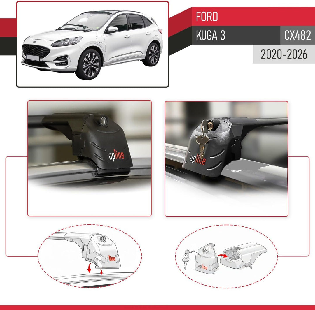 acpar Kompatibel mit Ford KUGA (CX482) 2020-2023 Relingträger ACE-2 Dachträger Gepackträger SCHWARZ