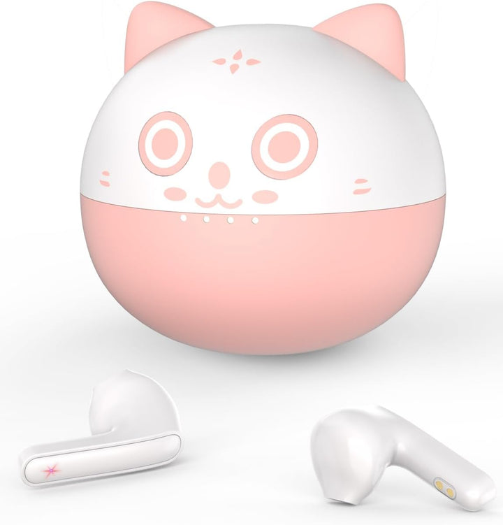 Togetface Pinke Ohrstöpsel, süsse Kitty Cat Bluetooth 5.0 Ohrstöpsel mit Mikrofon, 32 Stunden Spielz
