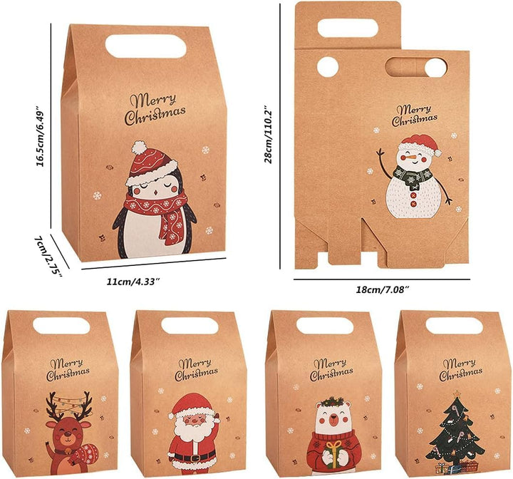 Gavbulie Geschenktüten Weihnachten, 24 Stück Weihnachtstüten, mit Griff, Papiertüten Geschenke Deko,